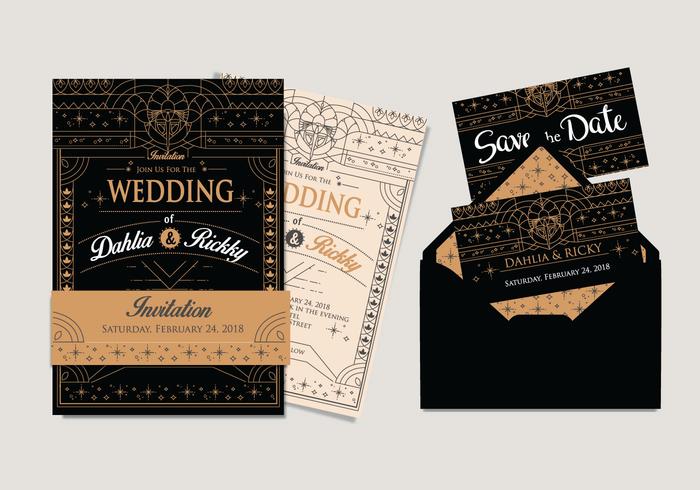 Art Deco Wedding Invitation Vector