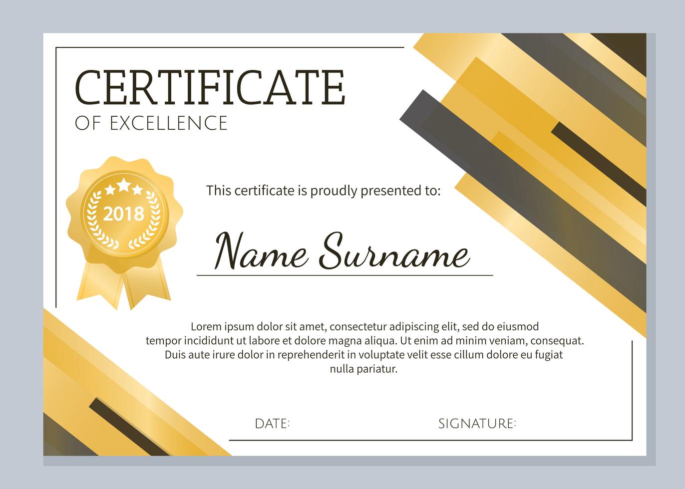 Gold Certificate Of Excellence Template 187352 Vector Art At Vecteezy