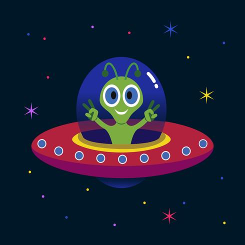 Alien en la ilustración de ovnis vector