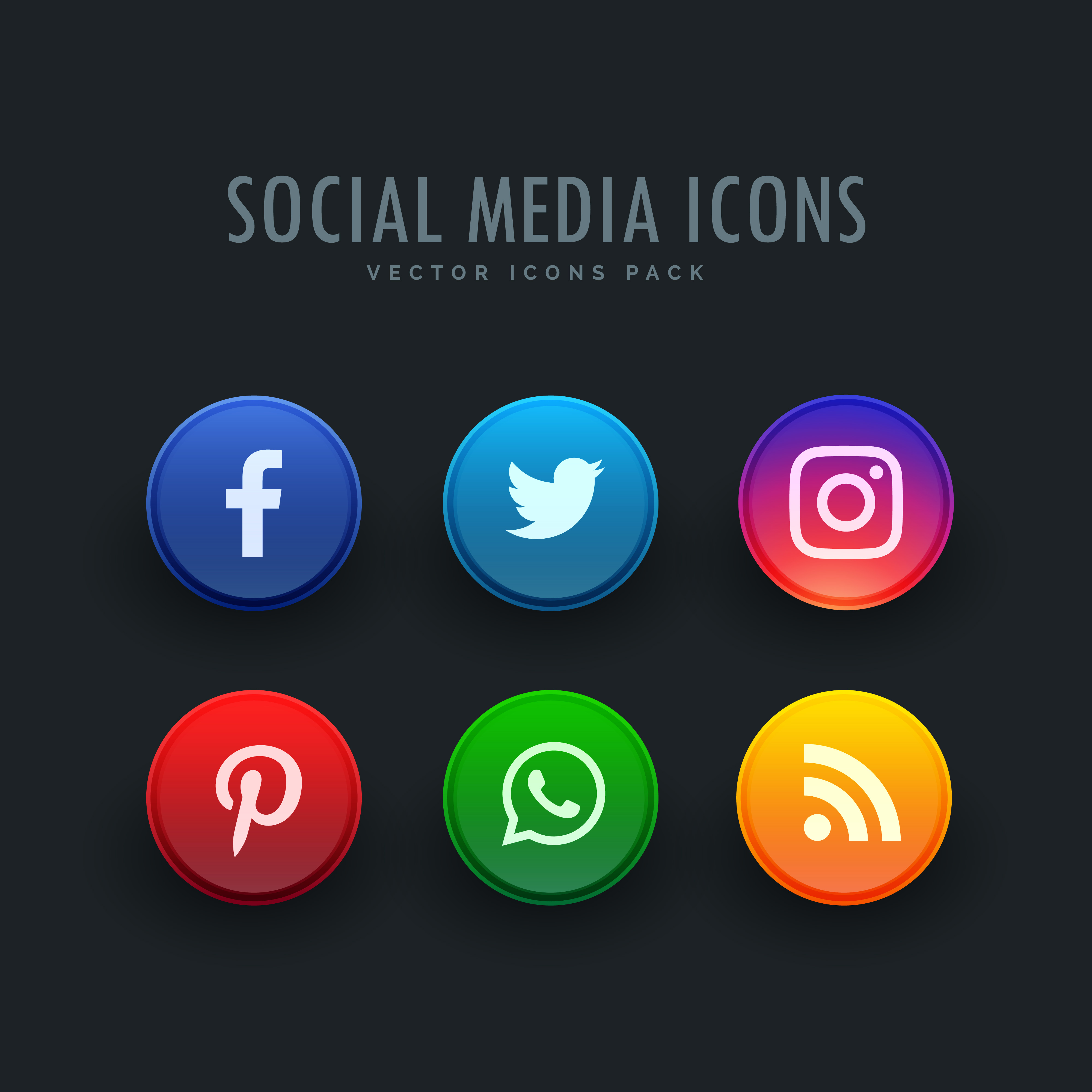 Social Media Icons Pack In Button Style Download Free Vector Art 