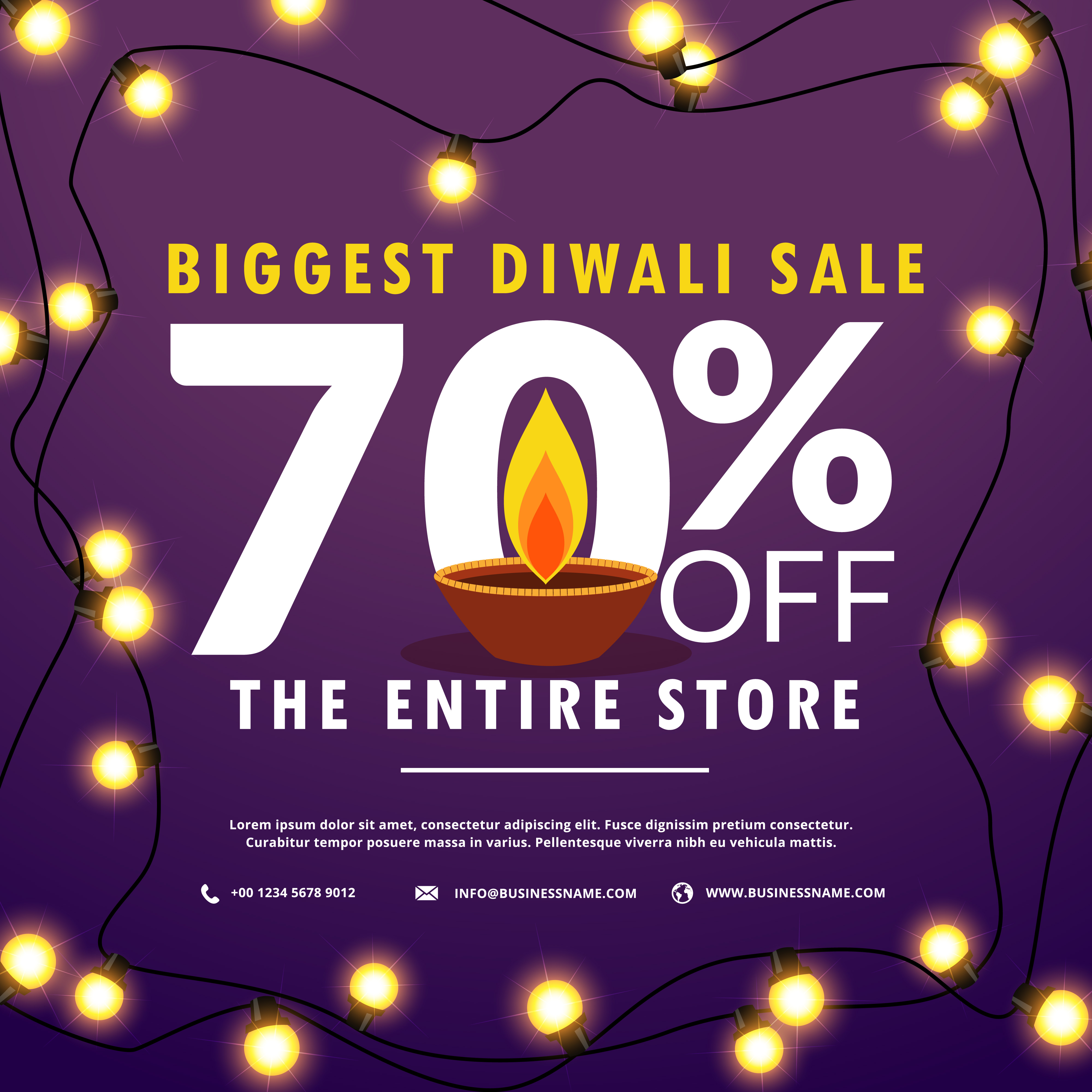 diwali festival sale discount and offers banner with light bulbs