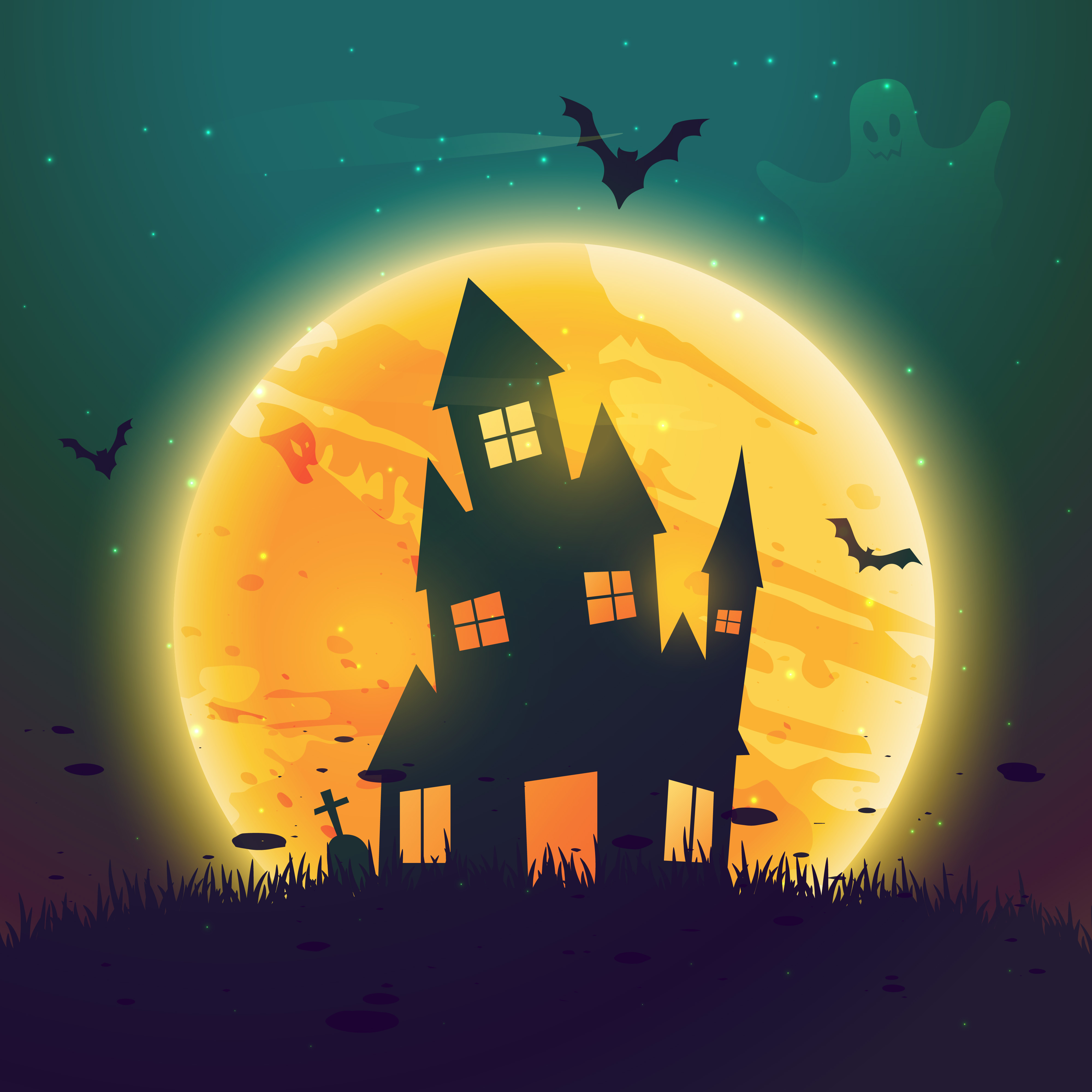 Download haunted hause of halloween in front of moon - Download ...