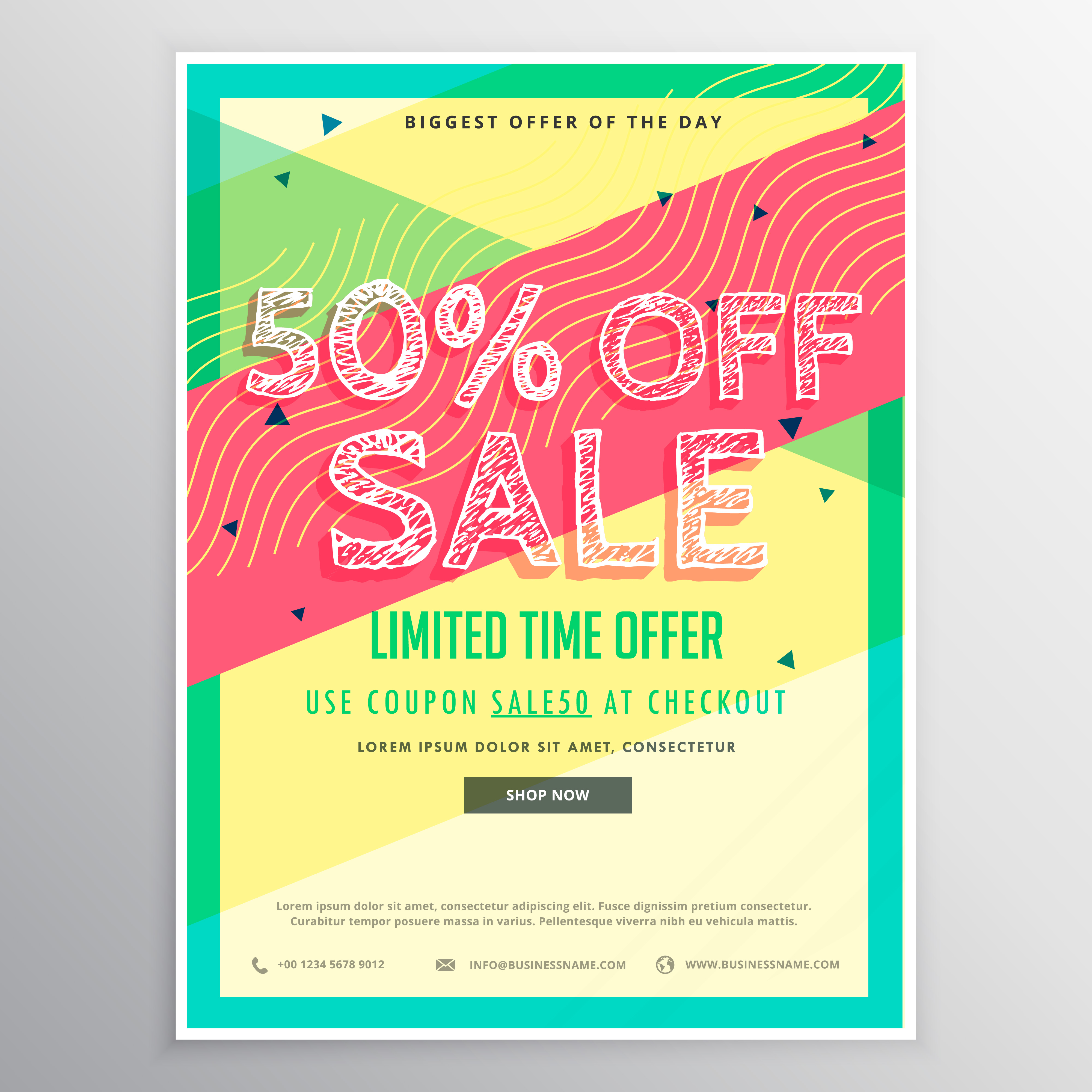 discount sale brochure template for marketing with colorful abst