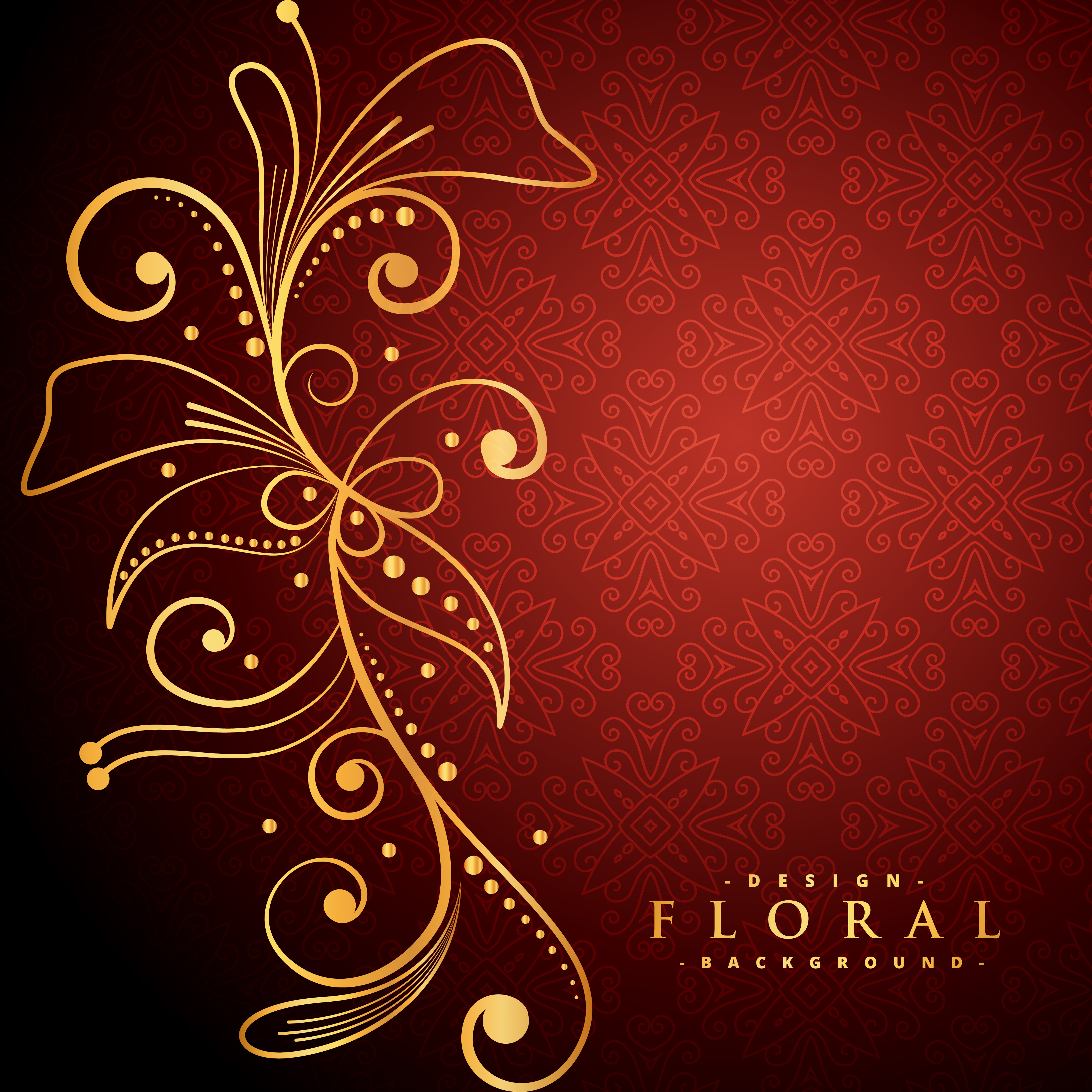 Golden floral on red background - Download Free Vector Art 