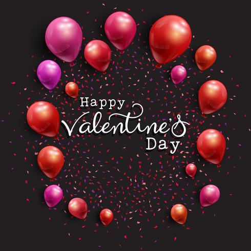 Valentine's Day background with balloons and confetti vector
