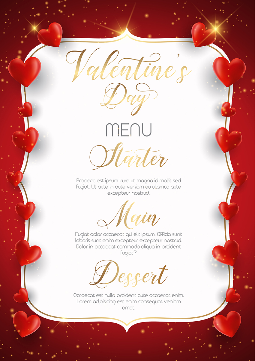 Valentines Menu Template Printable Word Searches