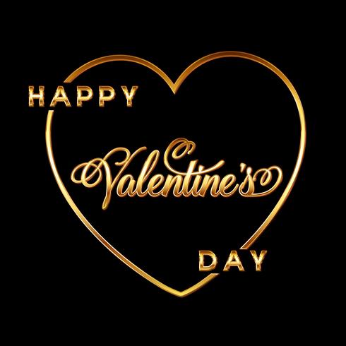 Fondo de corazón de oro día de San Valentín con texto decorativo vector