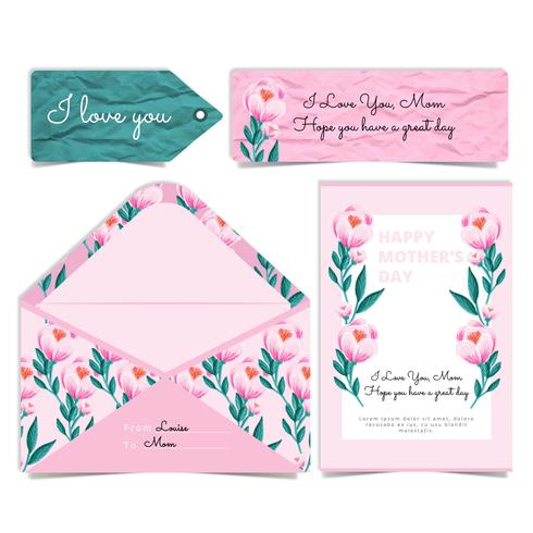 Vector Mother's Day Peonies Card and Envelope