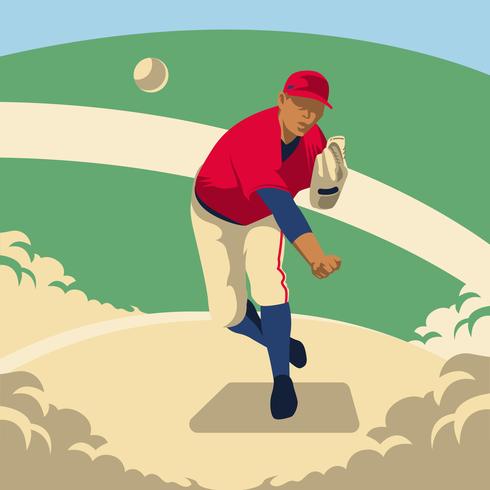 Lanzador de béisbol lanza la ilustración de bola vector