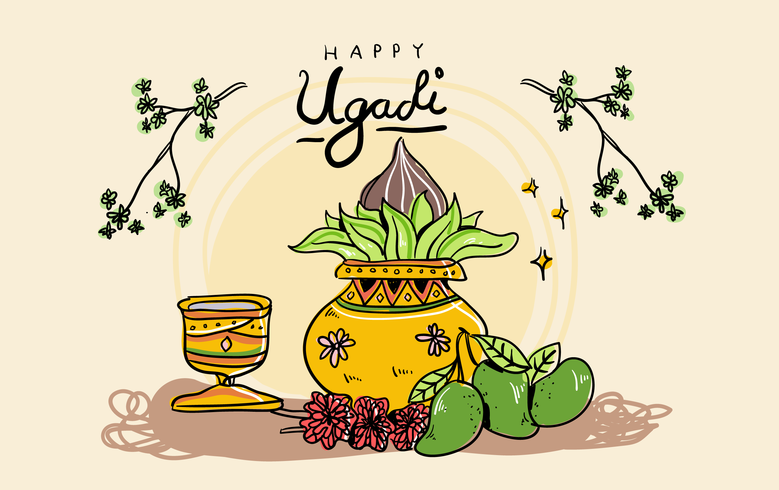 Ugadi fondo dibujado a mano ilustración vectorial vector