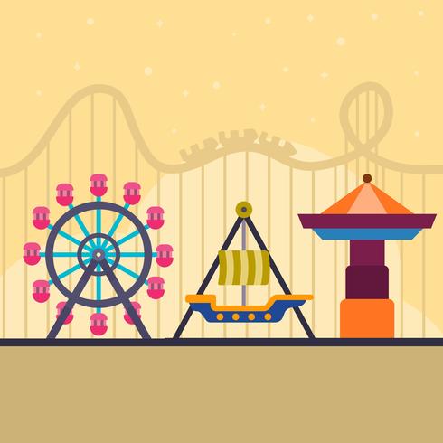 Flat Roller Coaster and Theme Park Vector Illustration