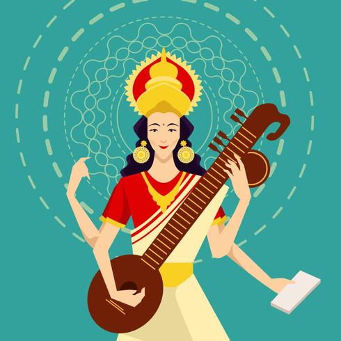 Saraswathi Devi Illustration Vector