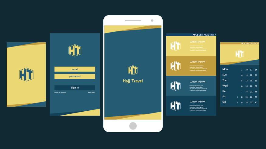 hajj travel mobile app gui vector