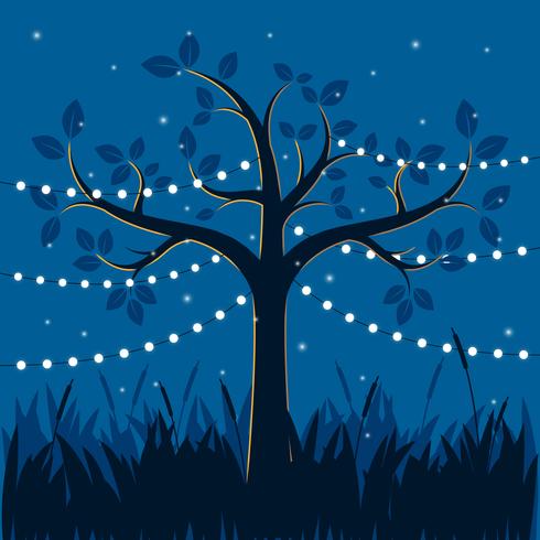 Árbol mágico con luces decorativas para la ilustración del partido vector