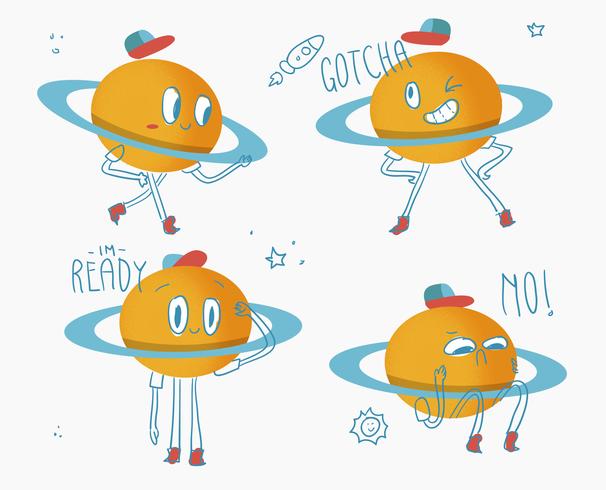 Cute Saturn Planet Character Doodle Vector Illuatration