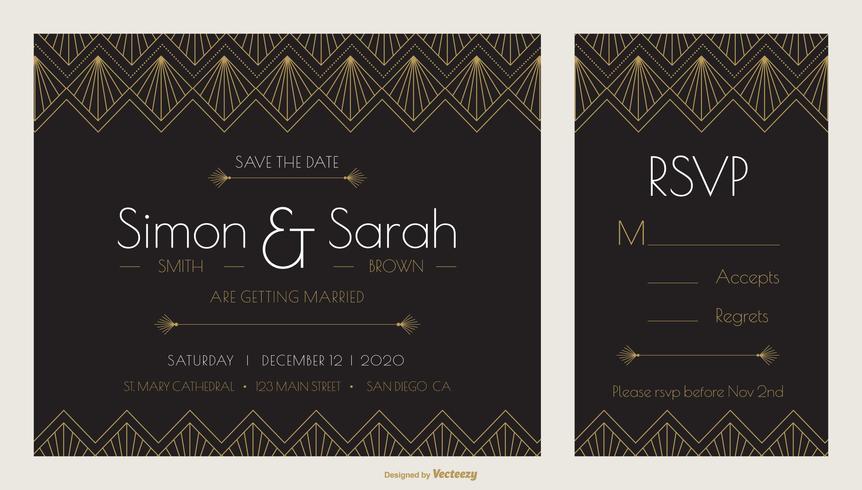 Art Deco Wedding Invitation Design Vector Template