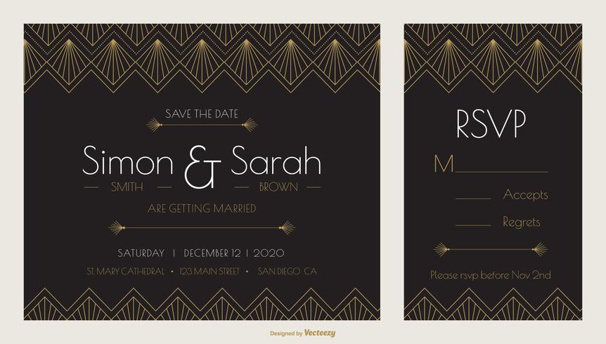 Art Deco Wedding Invitation Design Vector Template