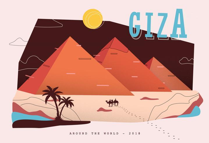 Postcard Pyramid At Giza Vector Illustration