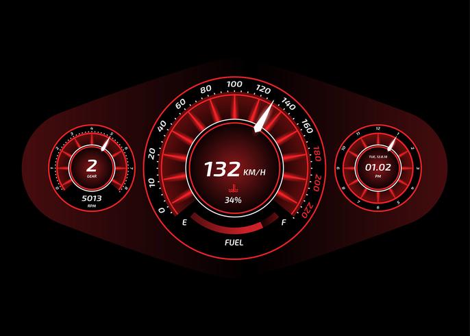 Panel de instrumentos del coche UI Red Vector