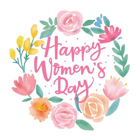 Happy Women's Day Flower Water Colour Vector