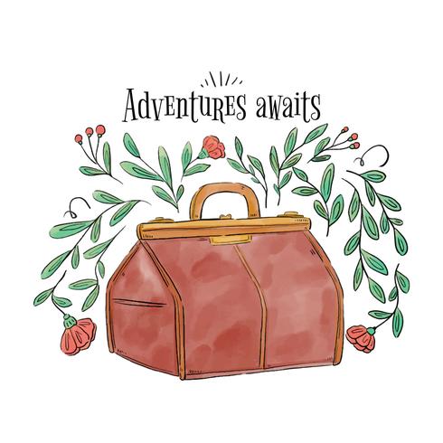 Vintage Suitcase With Leaves, Branches And Flowers vector