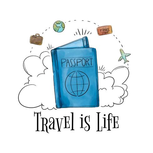 Passport With Travel Elements Around To Travel Time vector