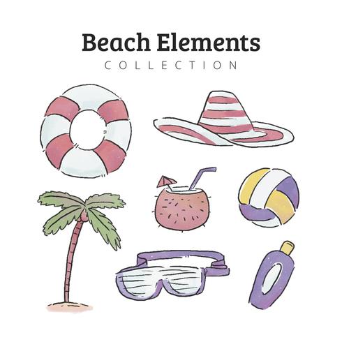 Beach Elements Collection In Watercolor Style vector