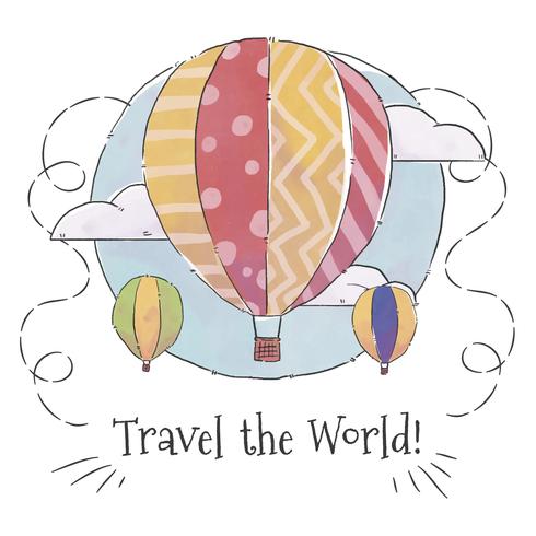 Cute Air Ballon In Sky With Clouds vector