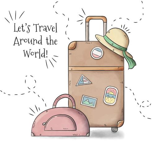 Travel Baggages With Woman Hat To Summer Season vector