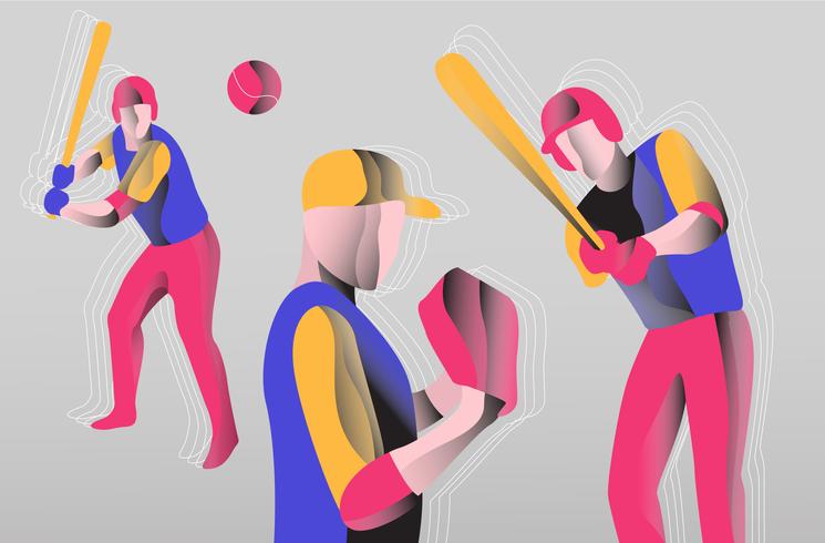 Ilustración colorida abstracta del jugador de béisbol del vector plana