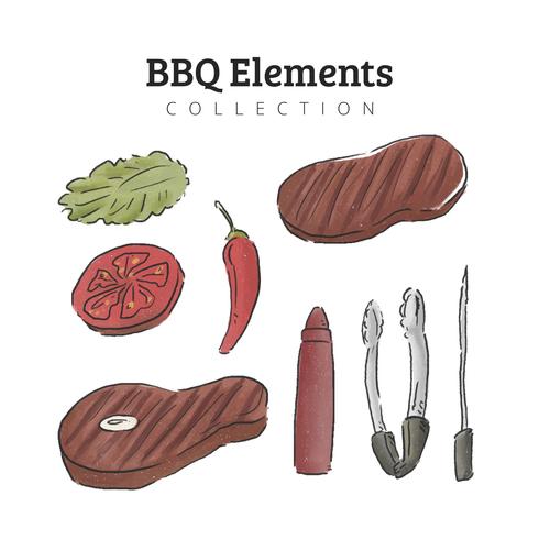 Watercolor BBQ Elements Collection vector