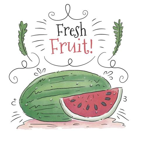 Watercolor Watermelon With Leaves And Ornaments vector