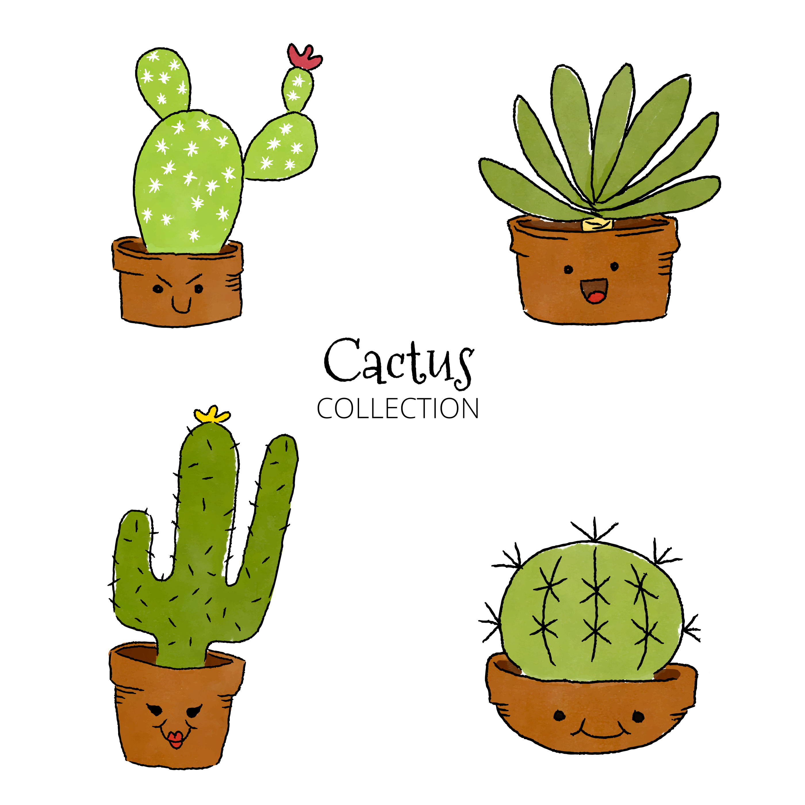 Cute Cactus Smiling Set - Download Free Vectors, Clipart ...