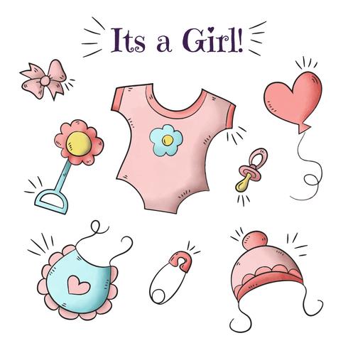 Cute Baby Shower Background With Baby Girl Elements vector