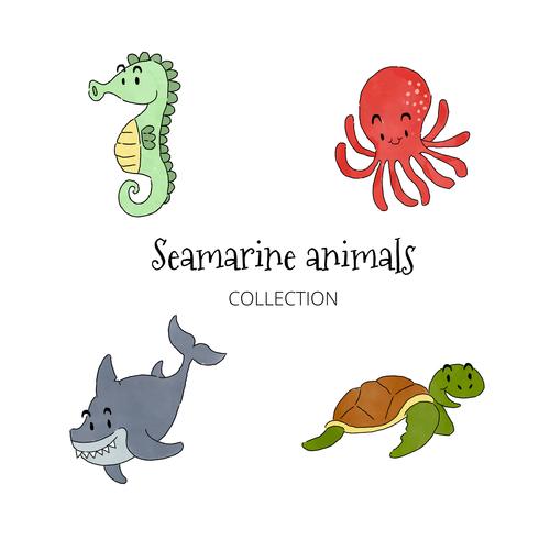 Colección de dibujos animados de animales marinos vector