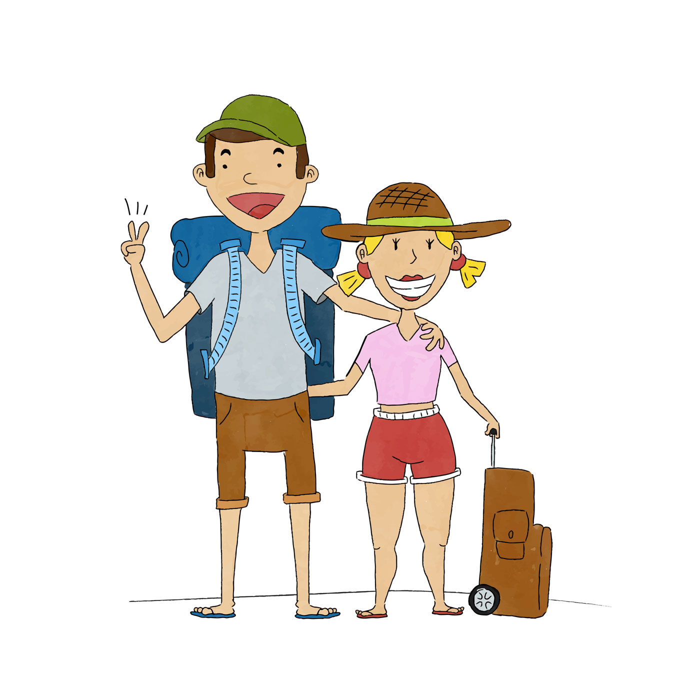 travel couple cartoon