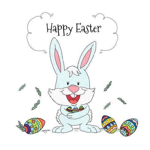 Easter Bunny With Colorful Eggs Background vector