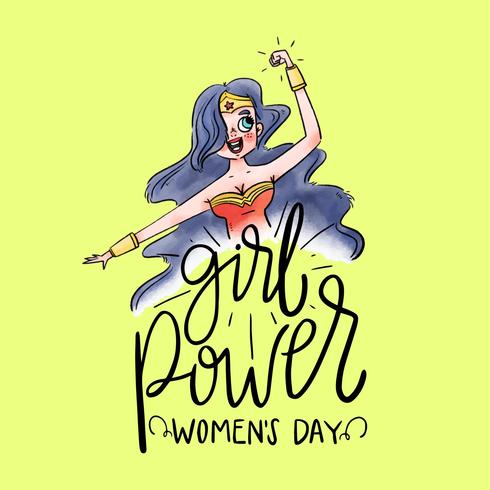 Lettering About Women's Day With Super Hero Wonder Woman vector