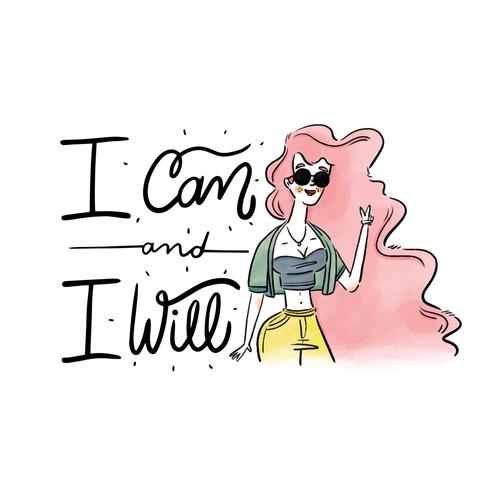 Lettering About Women's Day With Hipster Woman Wearing Glasses And Pink Hair vector