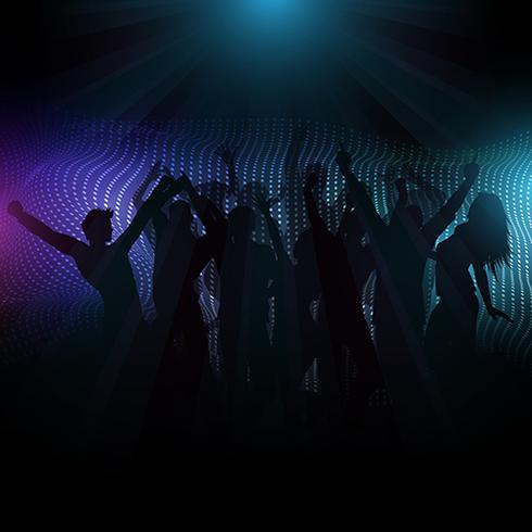 Disco crowd on abstract background with light rays vector