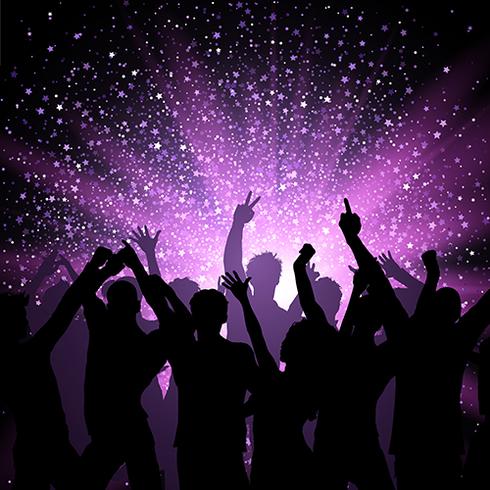 Party crowd on purple stars background vector