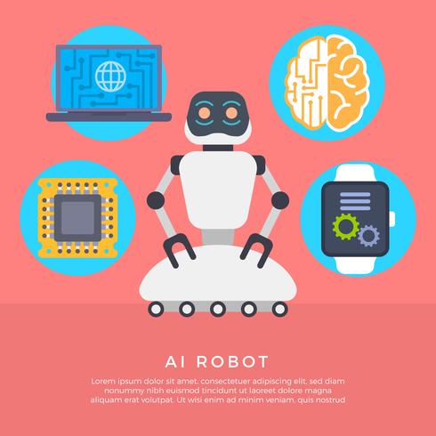 Flat AI Robot Vector Illustration