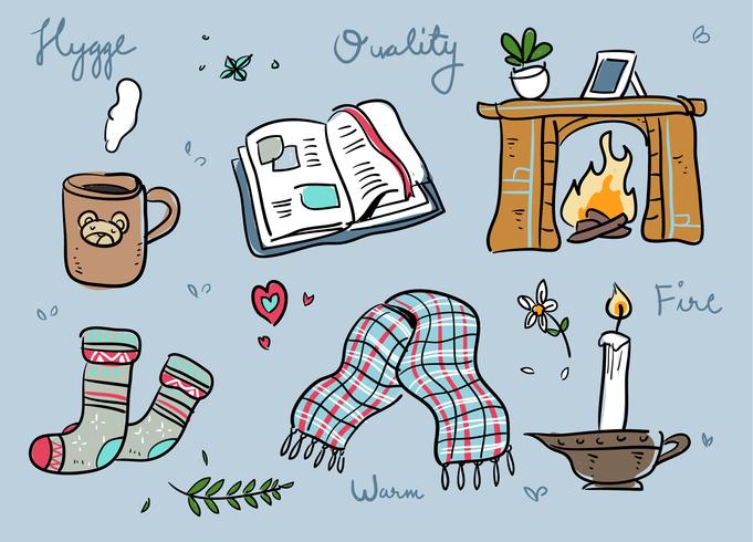 materia de hygge dibujado a mano ilustración de vector de doodle