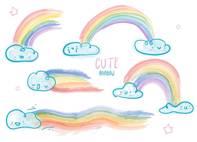 Cute Cloud Watercolor Rainbow Vector Illustration