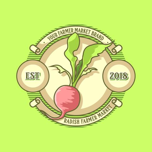vector de logo de mercado de agricultores de rábano vintage