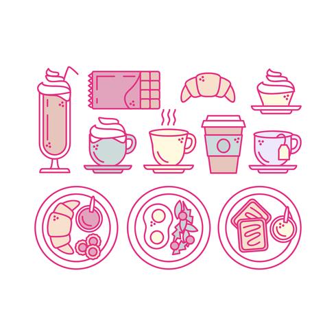 Vector iconos de contorno de desayuno