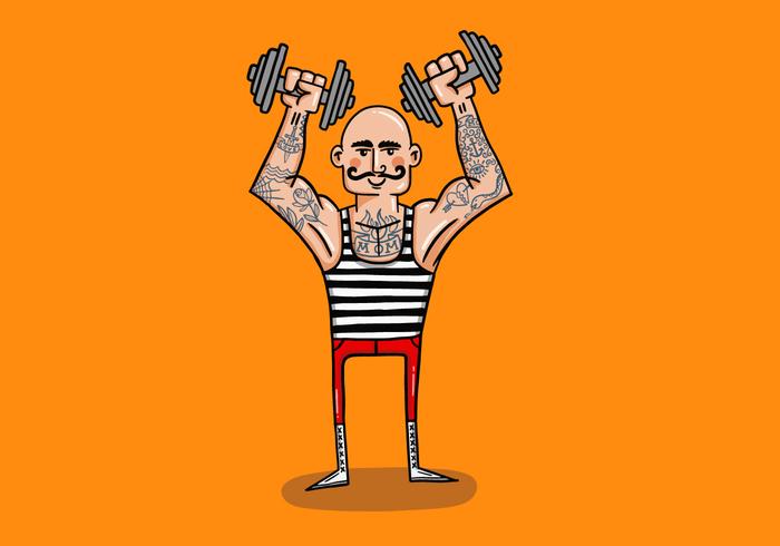 hombre fuerte tatuado vector