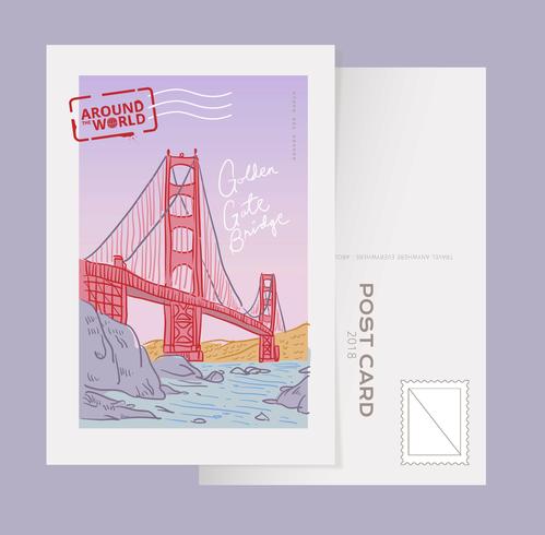 Golden Gate Bridge Landmark San Francisco Postcard Vector Illustration