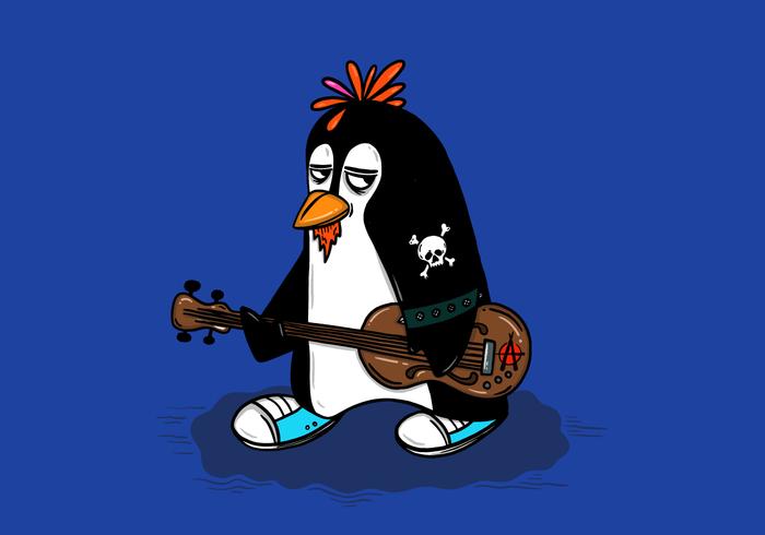 Penguin rock bassist vector