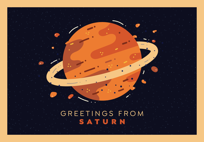 Saturn Planet Postcard Vector